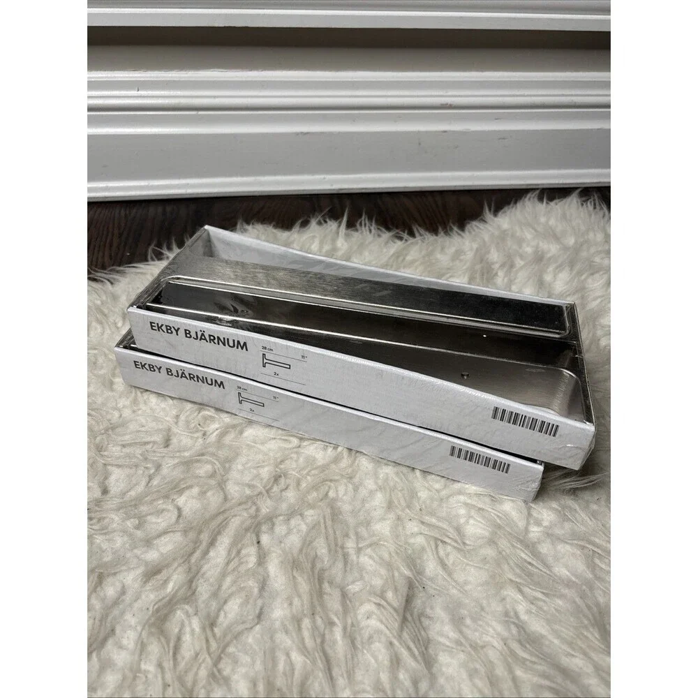 IKEA EKBY BJÄRNUM Shelf Brackets Stainless Steel 11” 28cm NEW Sealed Lot of 2